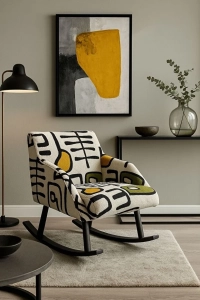 Sallanan Ahşap Ayaklı Bohem Tarz Dokuma Kumaş Berjer Koltuk